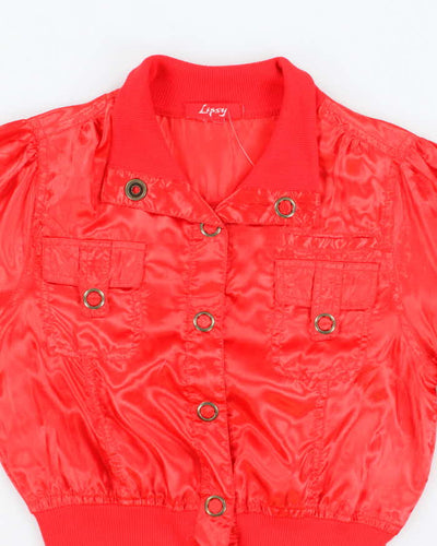 Vintage Y2k 00s Lipsy Red Satin Lightweight Bomber Jacket -  S