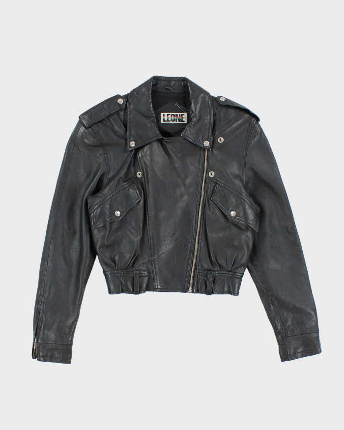 Vintage Y2K Women's Leone Cropped Leather Biker Jacket - M