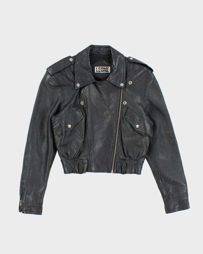 Vintage Y2K Women's Leone Cropped Leather Biker Jacket - M