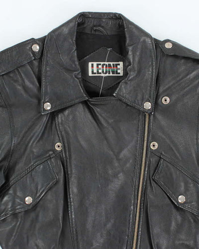 Vintage Y2K Women's Leone Cropped Leather Biker Jacket - M