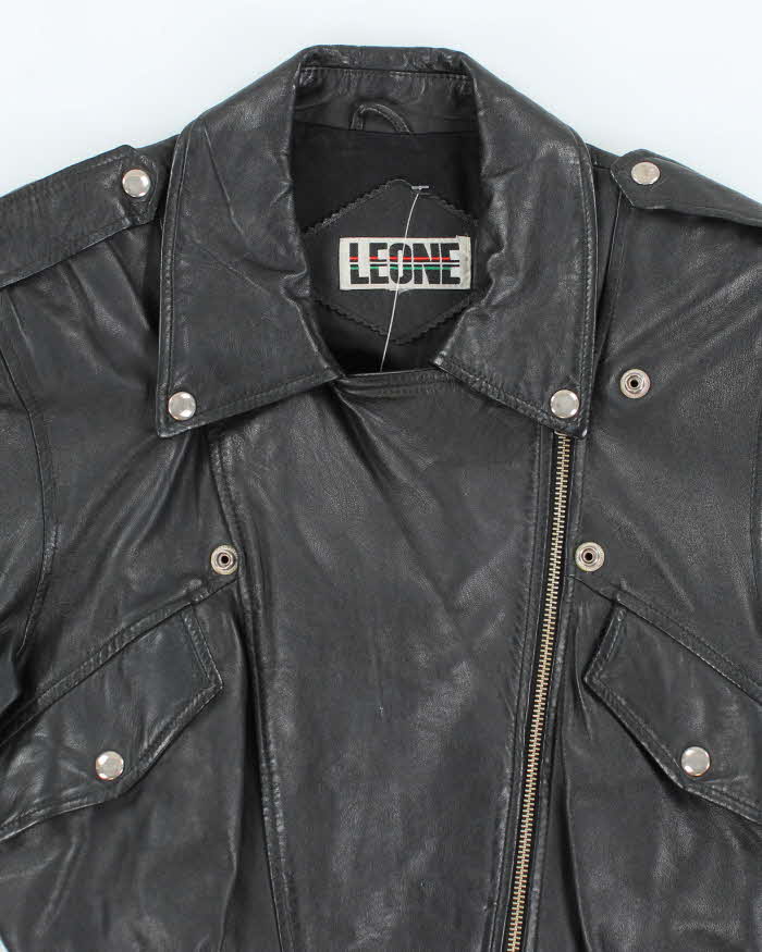 Vintage Y2K Women's Leone Cropped Leather Biker Jacket - M