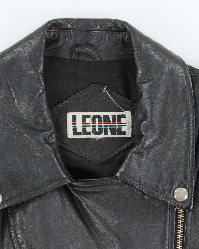 Vintage Y2K Women's Leone Cropped Leather Biker Jacket - M