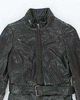 Vintage Danier Long Zip-Up Belted Leather Jacket - XS