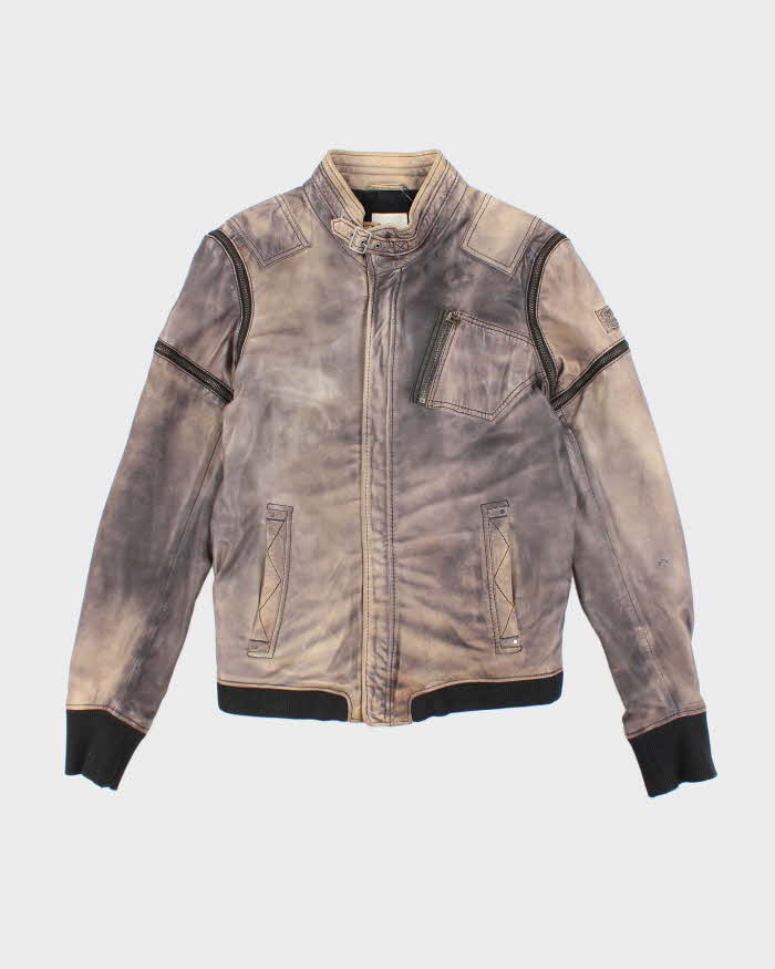 Vintage Women's Y2K Diesel Multi Zipped Leather Biker Jacket - M