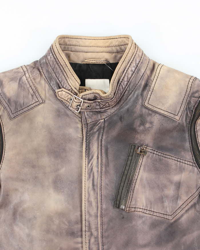 Vintage Women's Y2K Diesel Multi Zipped Leather Biker Jacket - M