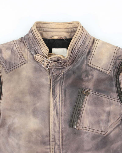 Vintage Women's Y2K Diesel Multi Zipped Leather Biker Jacket - M