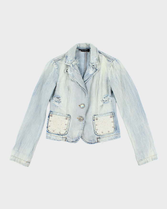 Vintage Y2K Women's Dolce &amp; Gabbana Distressed Denim Blazer - S