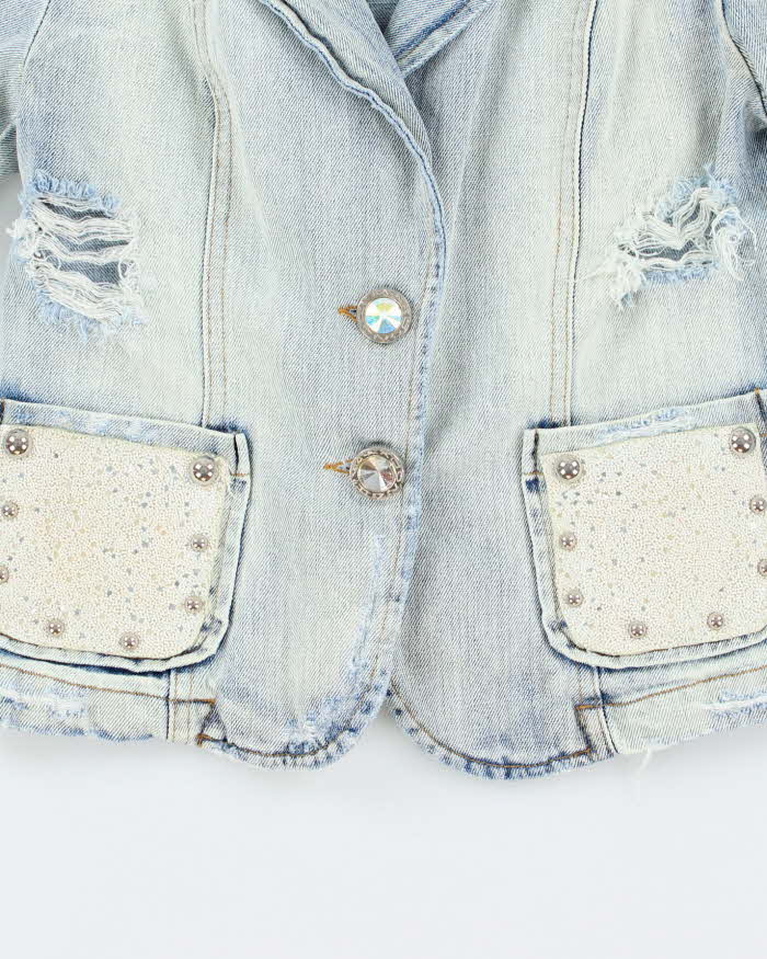 Vintage Y2K Women's Dolce &amp; Gabbana Distressed Denim Blazer - S