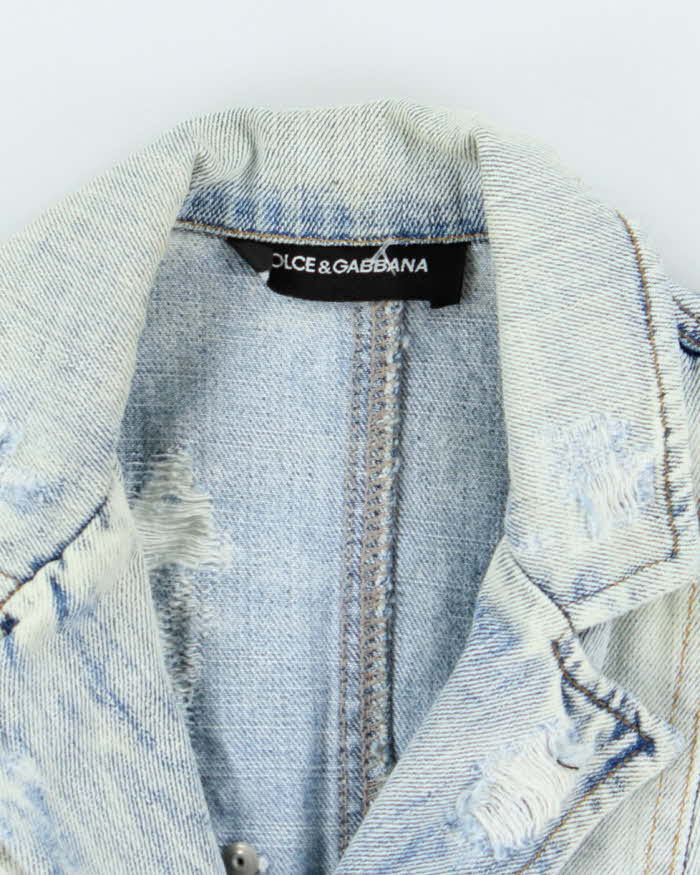 Vintage Y2K Women's Dolce &amp; Gabbana Distressed Denim Blazer - S