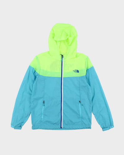Women's The North Face Neon Yellow and Blue Hooded Windbreaker - M