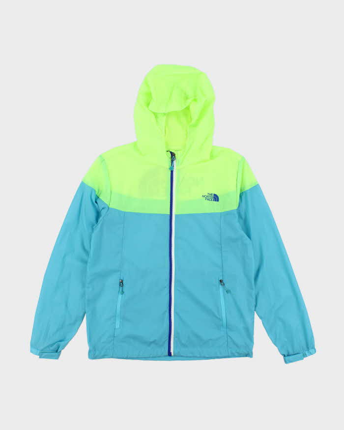 Women's The North Face Neon Yellow and Blue Hooded Windbreaker - M