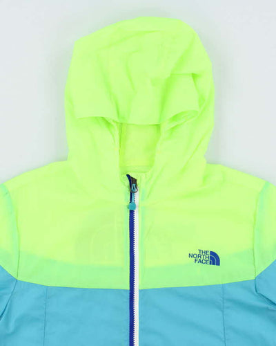 Women's The North Face Neon Yellow and Blue Hooded Windbreaker - M