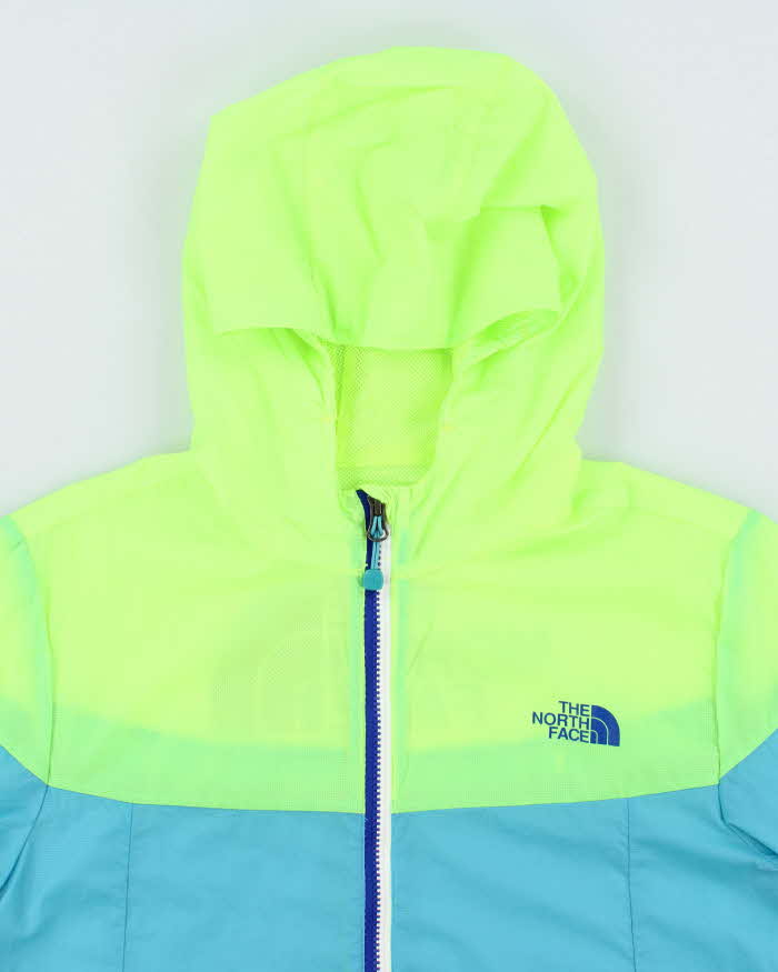 Women's The North Face Neon Yellow and Blue Hooded Windbreaker - M