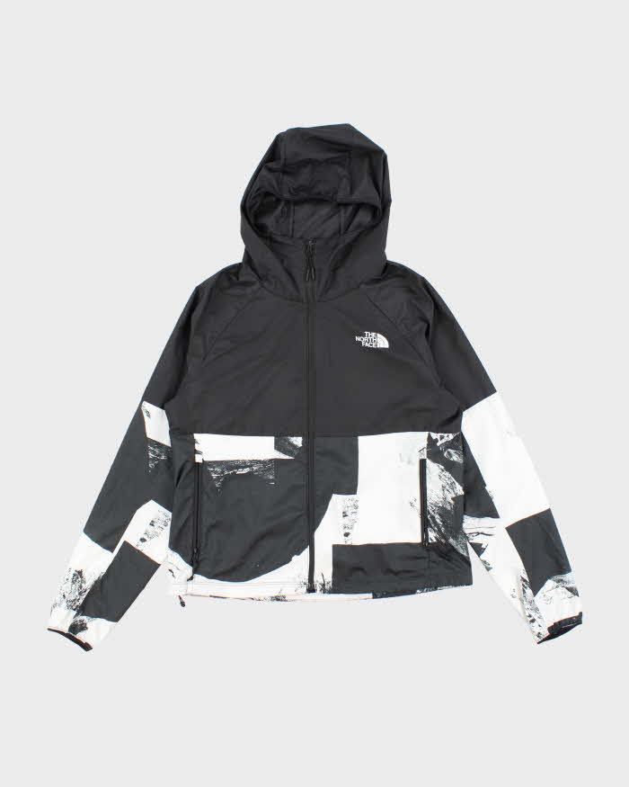 Women's The North Face Black and White Graphic Hooded Windbreaker - M