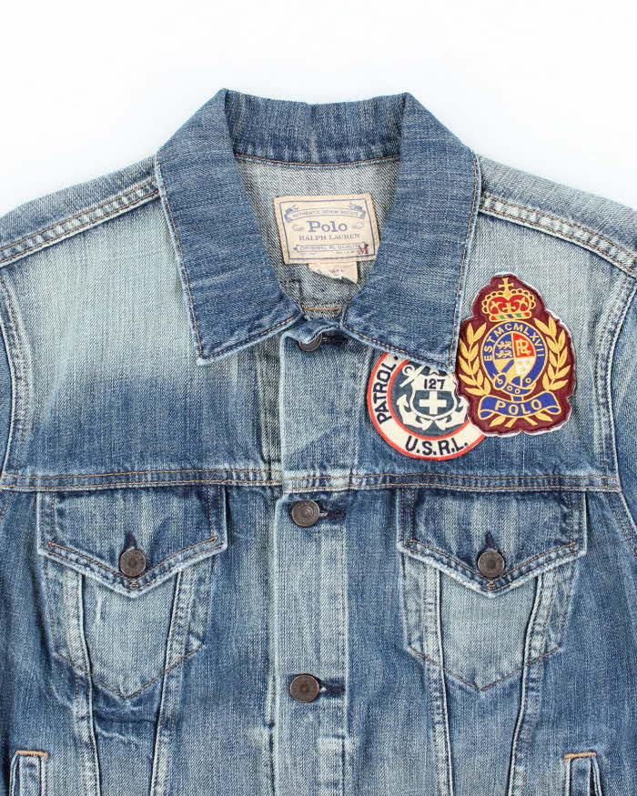 Polo Ralph Lauren Button Up Embroidered Patches Denim Jacket - M