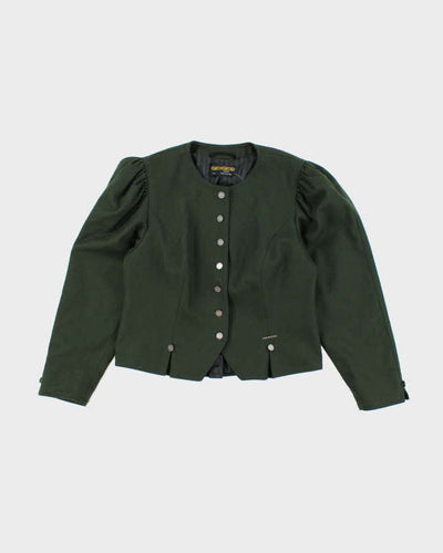 Vintage 1990s Geiger Puff Sleeve Dark Moss Green Blazer - S