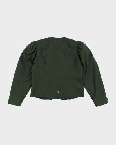 Vintage 1990s Geiger Puff Sleeve Dark Moss Green Blazer - S