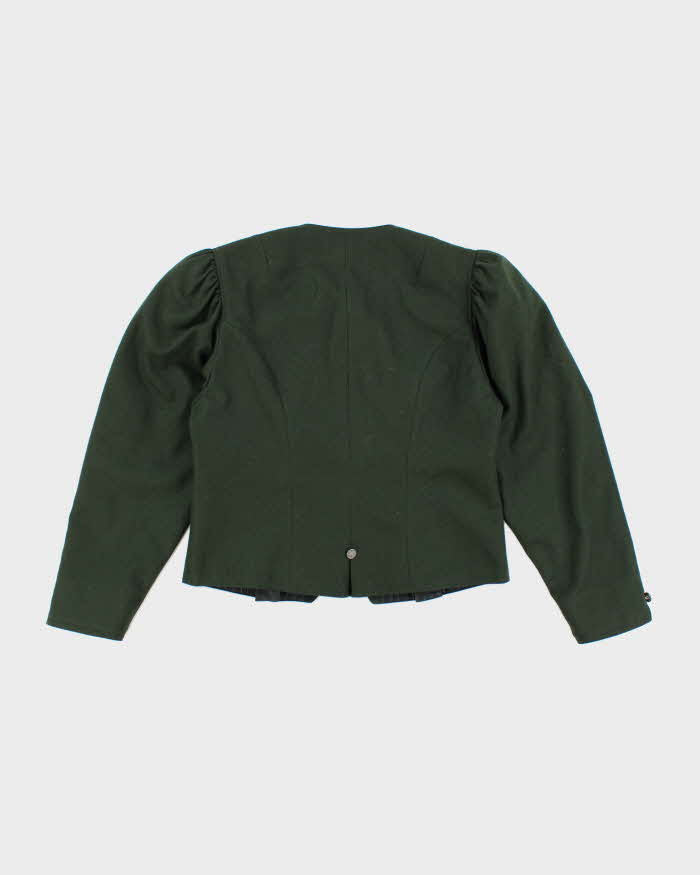 Vintage 1990s Geiger Puff Sleeve Dark Moss Green Blazer - S