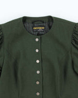 Vintage 1990s Geiger Puff Sleeve Dark Moss Green Blazer - S