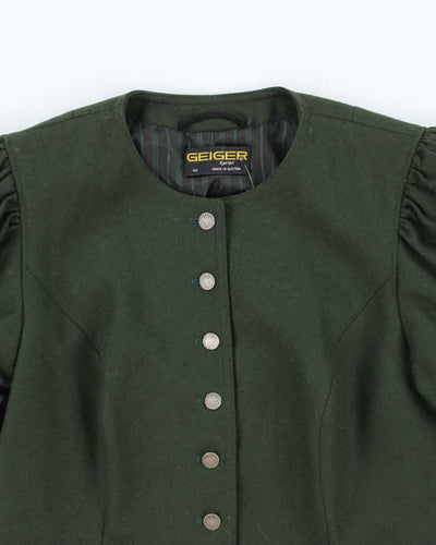 Vintage 1990s Geiger Puff Sleeve Dark Moss Green Blazer - S
