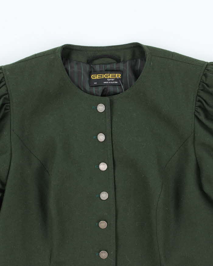Vintage 1990s Geiger Puff Sleeve Dark Moss Green Blazer - S