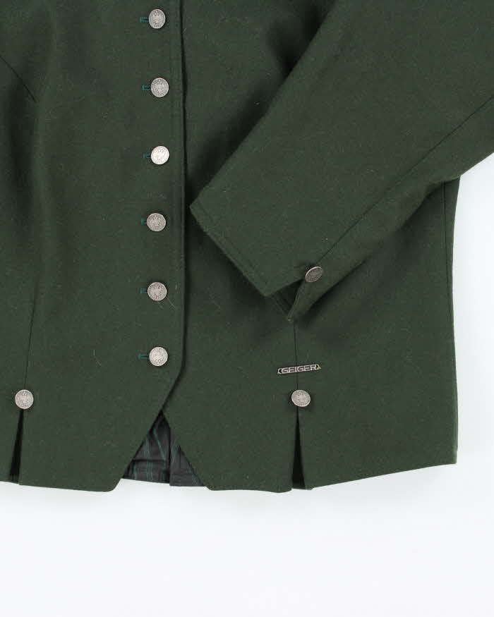 Vintage 1990s Geiger Puff Sleeve Dark Moss Green Blazer - S
