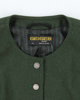 Vintage 1990s Geiger Puff Sleeve Dark Moss Green Blazer - S