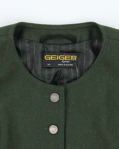 Vintage 1990s Geiger Puff Sleeve Dark Moss Green Blazer - S