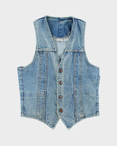 Vintage 80's GWG Light Wash Faded Denim Gilet Jacket - M