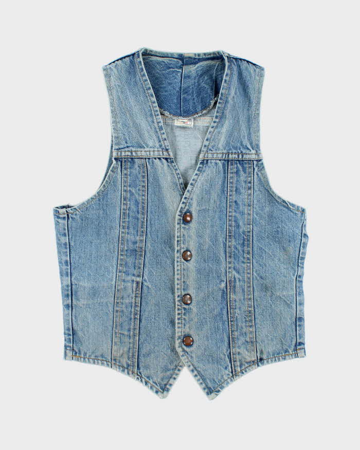 Vintage 80's GWG Light Wash Faded Denim Gilet Jacket - M