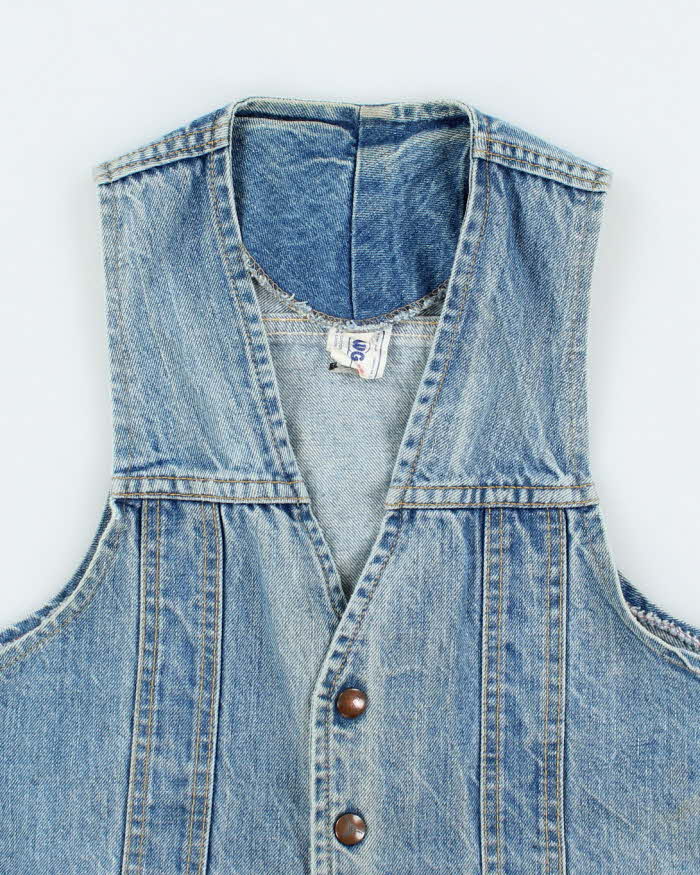 Vintage 80's GWG Light Wash Faded Denim Gilet Jacket - M
