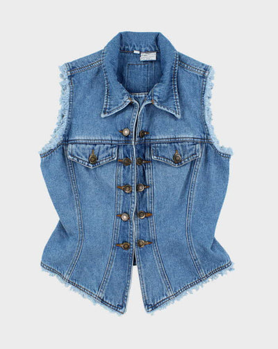 Vintage Y2K Medium Wash Frayed Denim Gilet - S