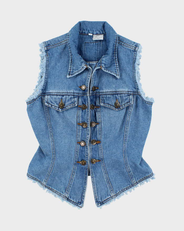 Vintage Y2K Medium Wash Frayed Denim Gilet - S