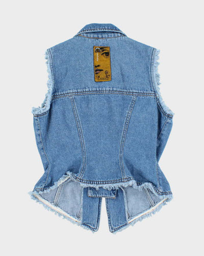 Vintage Y2K Medium Wash Frayed Denim Gilet - S