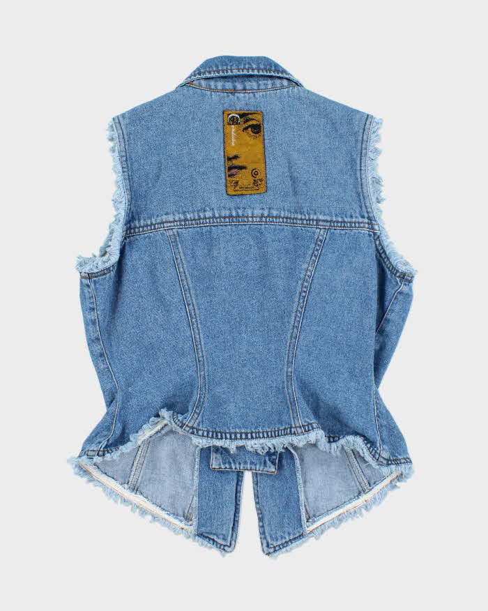 Vintage Y2K Medium Wash Frayed Denim Gilet - S