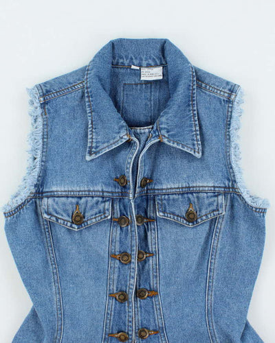 Vintage Y2K Medium Wash Frayed Denim Gilet - S