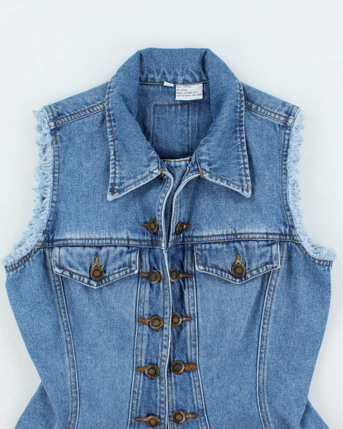 Vintage Y2K Medium Wash Frayed Denim Gilet - S