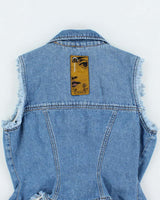 Vintage Y2K Medium Wash Frayed Denim Gilet - S