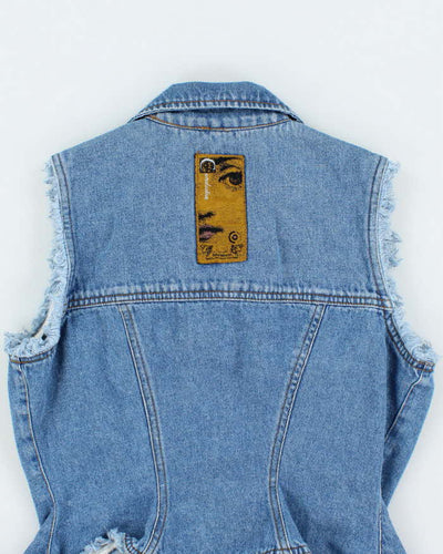 Vintage Y2K Medium Wash Frayed Denim Gilet - S