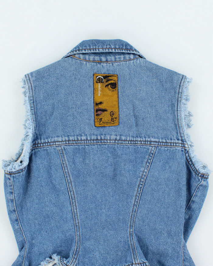Vintage Y2K Medium Wash Frayed Denim Gilet - S