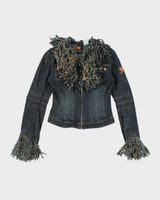 Y2K 00s Parasuco Fitted Dark Wash Fringe Denim Jacket - S