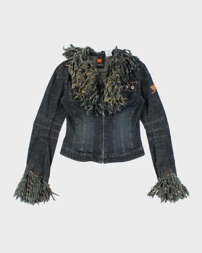 Y2K 00s Parasuco Fitted Dark Wash Fringe Denim Jacket - S
