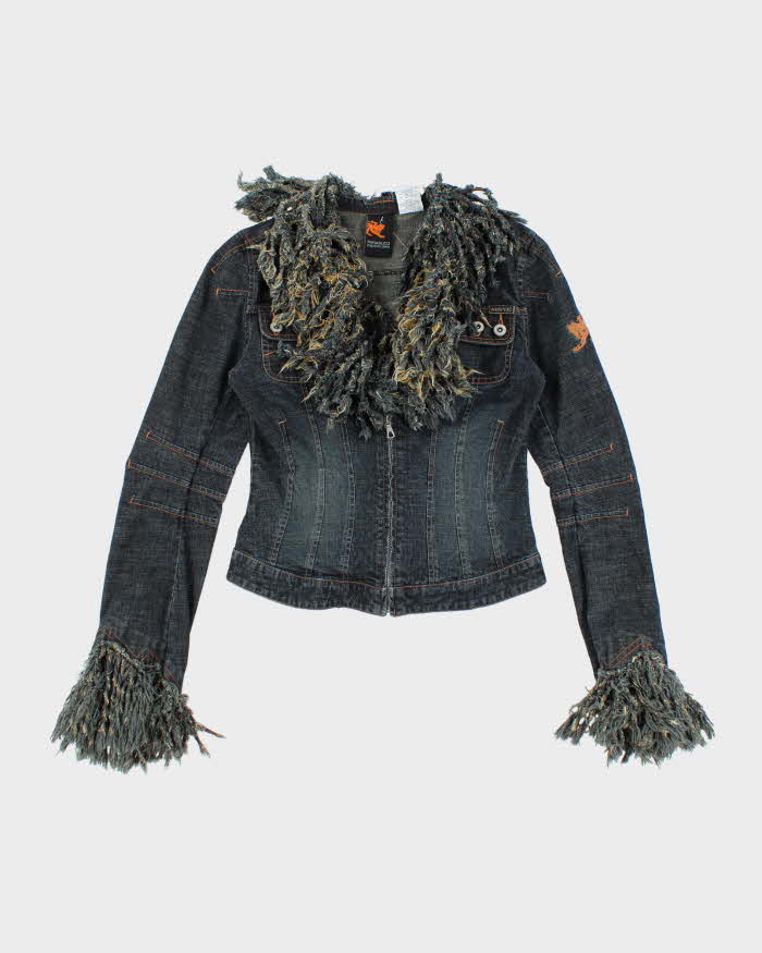 Y2K 00s Parasuco Fitted Dark Wash Fringe Denim Jacket - S