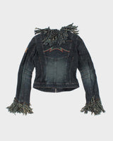 Y2K 00s Parasuco Fitted Dark Wash Fringe Denim Jacket - S
