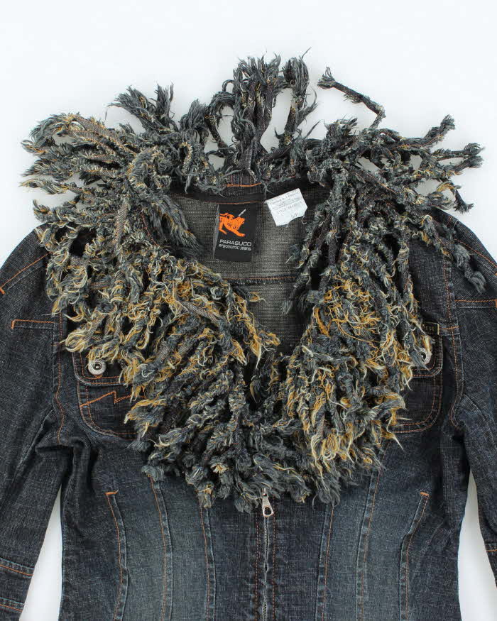 Y2K 00s Parasuco Fitted Dark Wash Fringe Denim Jacket - S