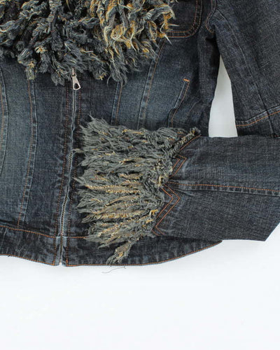Y2K 00s Parasuco Fitted Dark Wash Fringe Denim Jacket - S