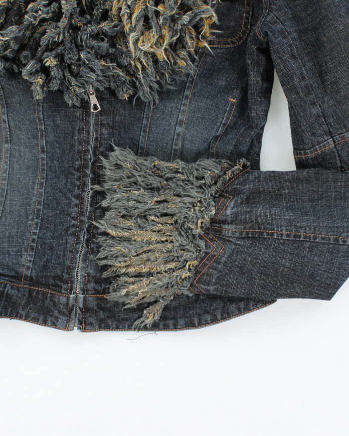 Y2K 00s Parasuco Fitted Dark Wash Fringe Denim Jacket - S
