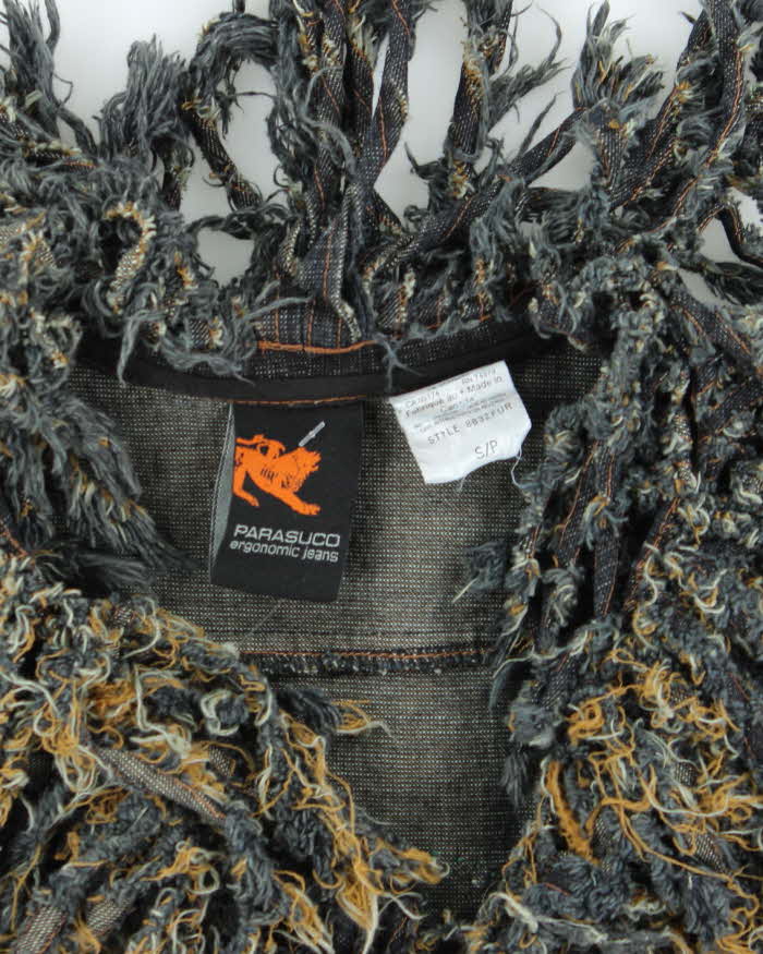 Y2K 00s Parasuco Fitted Dark Wash Fringe Denim Jacket - S