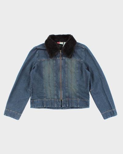 Vintage 90s/00s Faded Glory Faux Fur Collared Denim Jacket - L