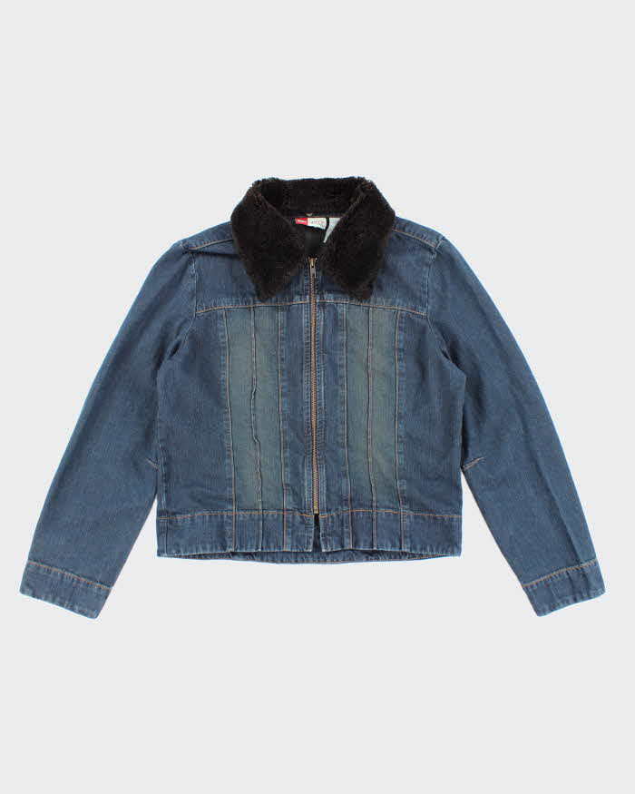 Vintage 90s/00s Faded Glory Faux Fur Collared Denim Jacket - L